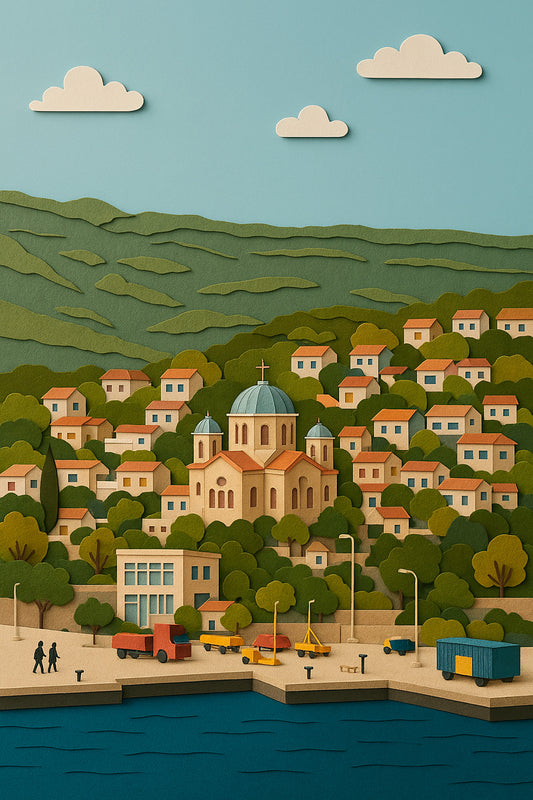 Græsk By med Kirke